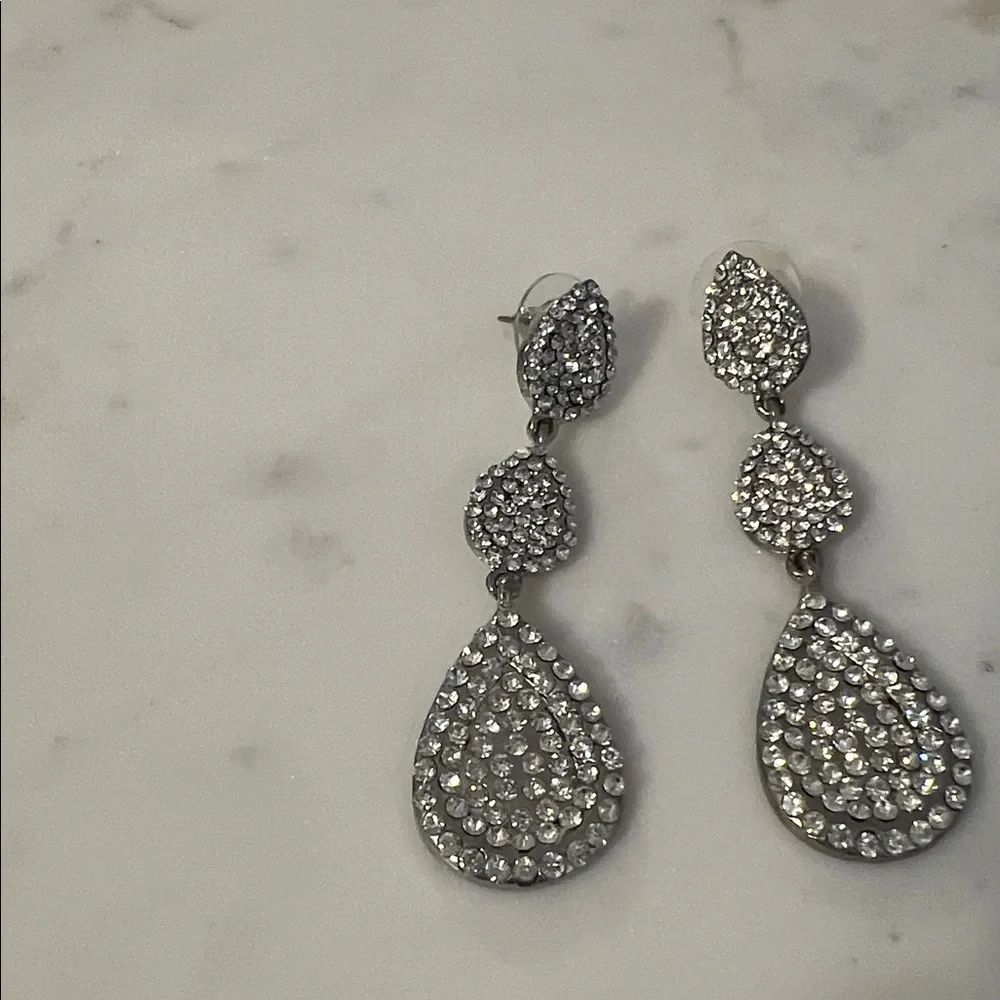 Silver Crystal Teardrop Drop Earrings - Women Jewelry